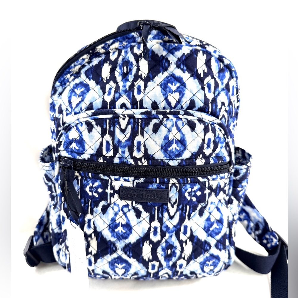 Vera Bradley  Ikat Island Blue White Quilted Cotton Small Backpack NWT
